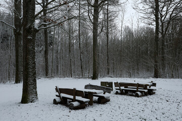 A rest area in the forest in winter