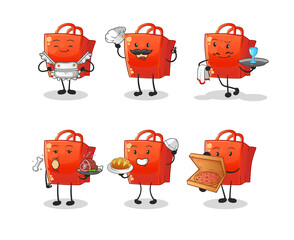 shopping bag restaurant group character. cartoon mascot vector