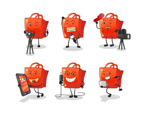 shopping bag technology group character. cartoon mascot vector