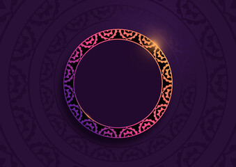 Cercle lumineux style mandala sur un fond violet profond, cadre décoratif éclairé par une touche de lumière, ressource pour présentation avec espace pour texte, bien-être, ayurveda ou cosmétique