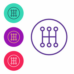 Set line Gear shifter icon isolated on white background. Manual transmission icon. Set icons colorful. Vector