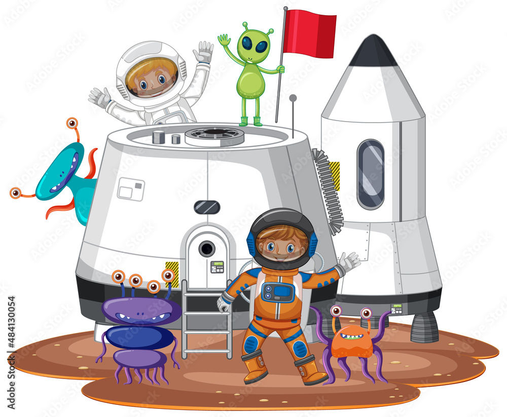 Canvas Prints astronauts on planet surface with colony buildings