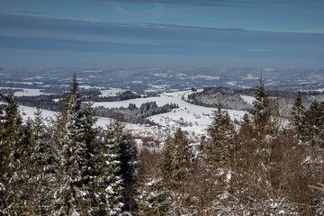 Mountain views in winter, snow and sun