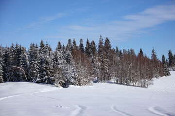 Mountain views in winter, snow and sun