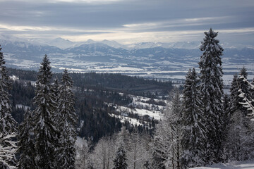 Fototapeta na wymiar Mountain views in winter, snow and sun