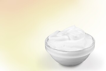 Glass bowl of whipped egg whites and sugar cream