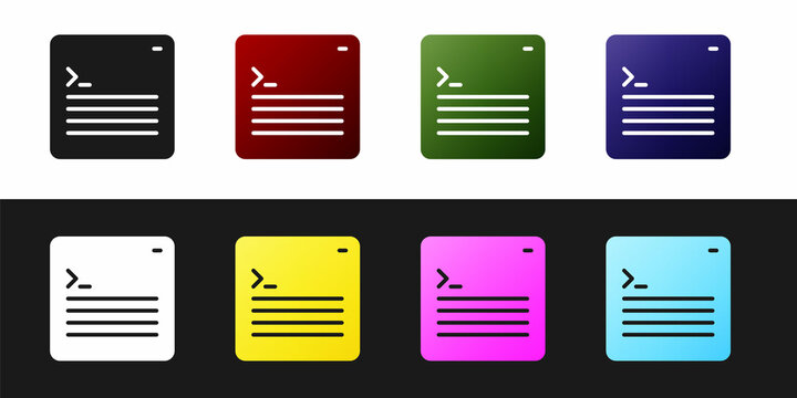 Set Software, web developer programming code icon isolated on black and white background. Javascript computer script random parts of program code. Vector