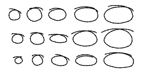 Fototapeta premium Highlight doodle ovals. Highlight hand drawn circle frames set. Ovals and ellipses line template. Vector illustration isolated on white background.