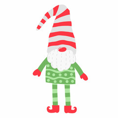 Small gnomes. Spring gnome. Cartoon hand drawn garden character. Vector flat illustration on white background.