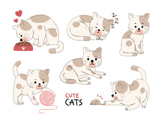 Obraz na płótnie Canvas set of cute cat in various action