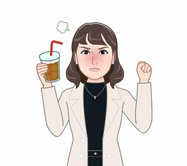 コーヒーを持って歩く女性