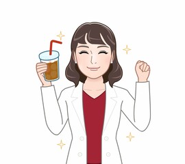 コーヒーを持って歩く女性