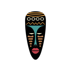 African Mask Icons. Flat vector illustration in bright colors. Isolated on white.