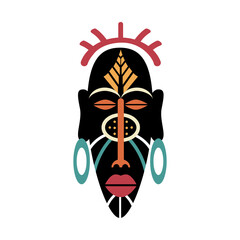 African Mask Icons. Flat vector illustration in bright colors. Isolated on white.