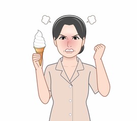 ソフトクリームアイスをもつ女性