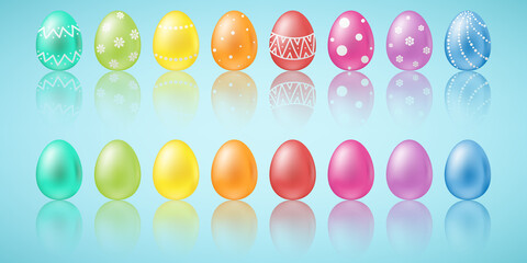 Set of easter eggs with shadow, isolated.