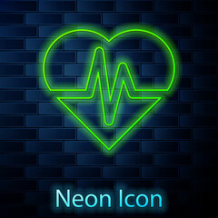 Glowing neon line Health insurance icon isolated on brick wall background. Patient protection. Security, safety, protection, protect concept. Vector.