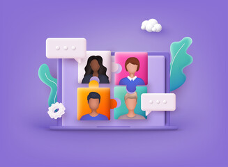 Business concept. Team work concept. People connecting like puzzle elements. 3D Web Vector Illustrations.