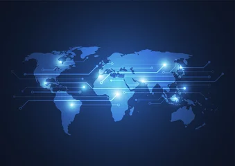 Globale Netzwerkverbindung. Weltkartenpunkt- und Linienzusammensetzungskonzept des globalen Geschäfts. Vektor-Illustration © royyimzy