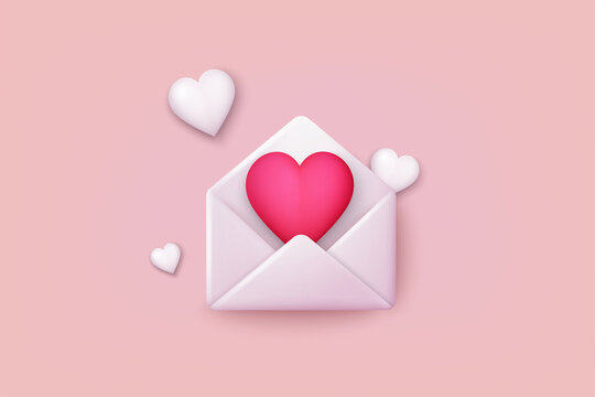 Mail envelope icon with pink heart. Social media like icon concept. 3D Web Vector Illustrations.