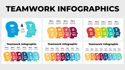Human heads infographic. Group of people. Teamwork business concept. Social distance. Vector slide template. Creative illustration. 