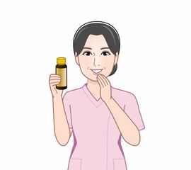 栄養ドリンクを持った女性