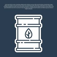 Blue line Bio fuel barrel icon isolated on blue background. Eco bio and canister. Green environment and recycle. Vector