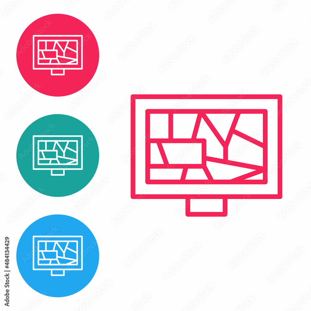 Poster red line picture art icon isolated on white background. set icons in circle buttons. vector