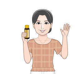 栄養ドリンクを持った女性