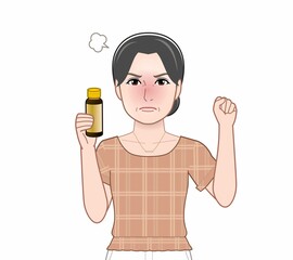 栄養ドリンクを持った女性