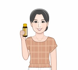 栄養ドリンクを持った女性