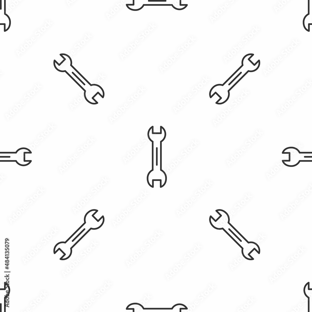 Poster grey line wrench spanner icon isolated seamless pattern on white background. vector