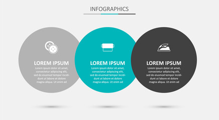 Set Textile fabric roll, Sewing button for clothes and Electric iron. Business infographic template. Vector