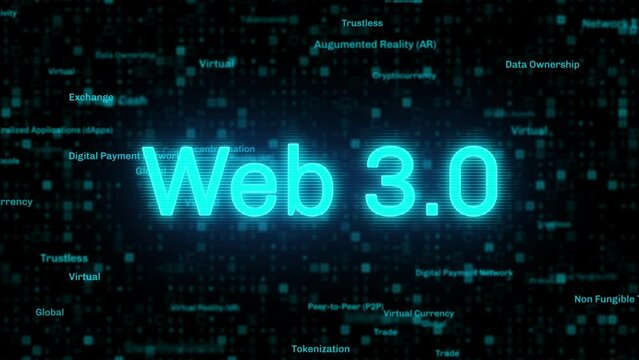 Web 3.0 related words digital futuristic background continous perfect loop