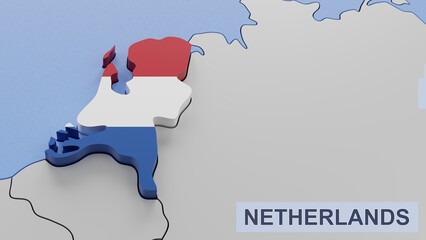 Netherlands map 3D illustration. 3D rendering image and part of a series. 
