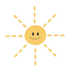 Cute funny Sun character. Vector hand drawn cartoon sun isolated on white background. Sun character concept