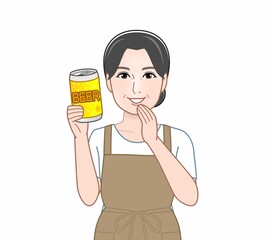 缶ビールを持った女性