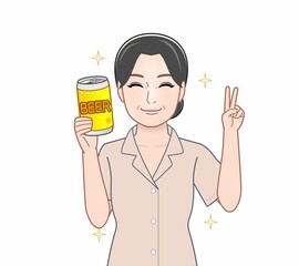 缶ビールを持った女性