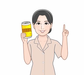 缶ビールを持った女性