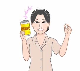 缶ビールを持った女性