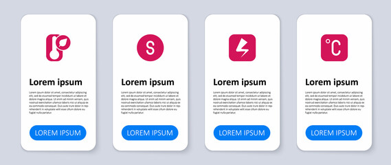 Set Celsius, Lightning bolt, Compass south and Thermometer. Business infographic template. Vector