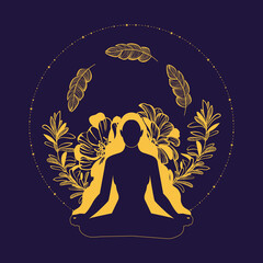 Mystic woman, exotic woman, female concept illustration. Boho girl. inner knowledge and peace. Vector design in flat style