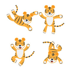 Fototapeta na wymiar Cute little tiger characters set.