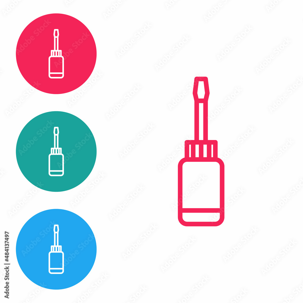 Poster red line screwdriver icon isolated on white background. service tool symbol. set icons in circle but