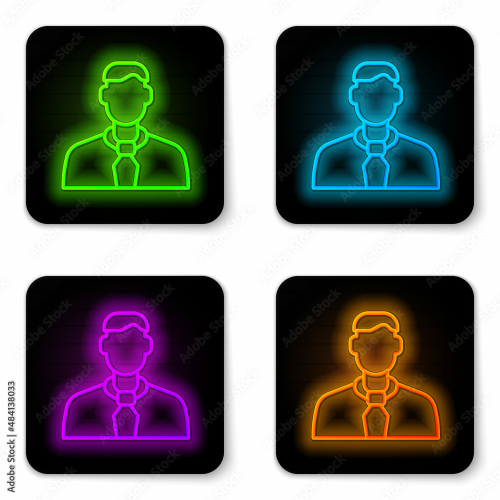Poster glowing neon line worker icon isolated on white background. business avatar symbol user profile icon
