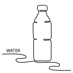 Bottle of Water sketch. Continuous one simple line drawing. Plastic waste, Fresh Soda or Drink Water, Bottle for liquid. Vector