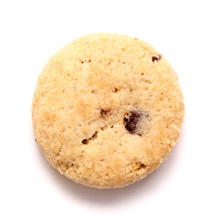 Round chocolate chip mini cookies isolated on white background 
