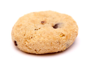 Round chocolate chip mini cookies isolated on white background 
