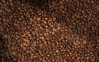 Roasted natural coffee beans and soft lighting