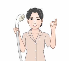 シャワーを持った女性